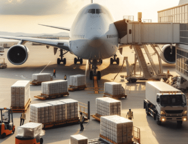 A-large-jet-plane-parked-at-an-airport-gate-with-cargo-being-loaded-daytime-clear-sky1